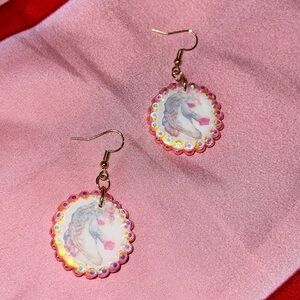 Unicorn Bedazzled Clay Charm Earrings